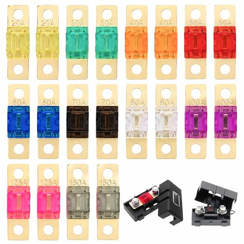 20 pezzi di fusibile Midi, set di portafusibili Mega con fusibile a vite 32V 20/30/40/50/60/80/70/100/125/150A per auto, veicoli commerciali, veicoli da costruzione per portafusibili midi