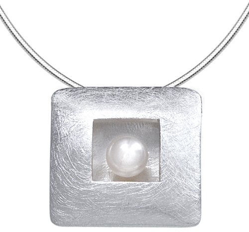 Vinani Anhänger Viereck gebürstet mit Perle und Schlangenkette 50 cm Sterling Silber 925 Kette Italien AVP50