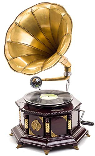 Grammofon 70 cm tratt grammofon shellak skiva grammofon antik stil dekorerad