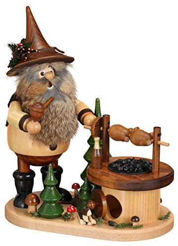 Drechselwerkstatt Uhlig DWU | Handgefertigter Waldwichtel | Traditionelles Räuchermännchen aus dem Erzgebirge | Weihnachtsdeko | 26 cm | am Drehgrill