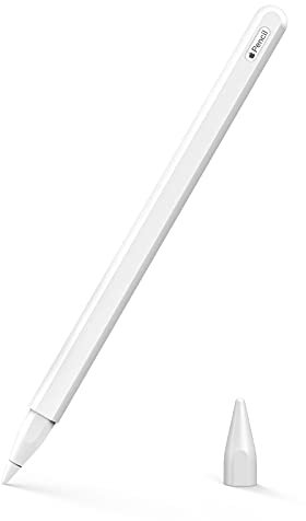MoKo - Carcasa para iPad iPencil de 2ª generación, Funda Protectora para lápiz Capacitivo de Silicona, Tapa con Punta de Repuesto y Clip Integrado, Color Blanco