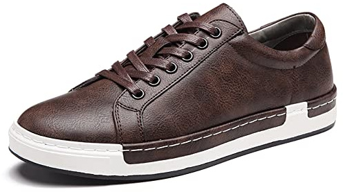 Scarpe da Skateboard Casual in Pelle da Uomo Moda Lace Up Loafers Antiscivolo Flats Trendy Business Comode Sneakers（Marrone,44 EU