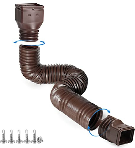 plusgutter Brown 1-Pack Rain Gutter Downspout Extensions Flexible, Drain Downspout Extender,Down Spout Drain Extender, Gutter Connector Rainwater Drainage,Extendable from 21 to 68 Inches