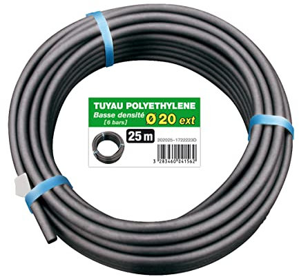Jardibric - Couronne de Tuyau pour Arrosage Enterré PE BD 6 Bars Ø20 (25m) - Résistant et Durable pour une Irrigation Efficace.