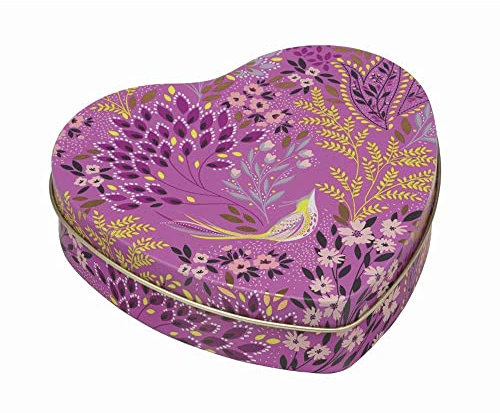 Sara Miller New Havali Pink Bird and Flowers Small Heart Tin Valentine Love 119 x 111 x 30mm