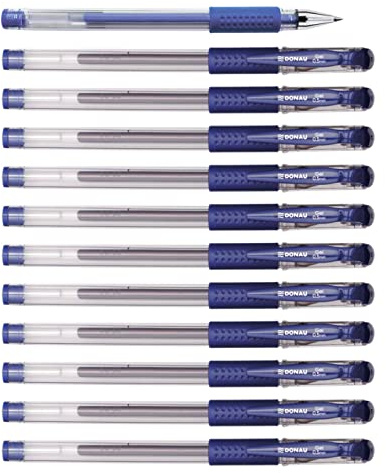 OFFICER PRODUCTS DONAU Bolígrafo de gel de gel, tinta de gel, color: azul clásico, 12 unidades (pack de 12) / diámetro de la bola: 0,5 mm, tinta resistente al agua y no se desvanece
