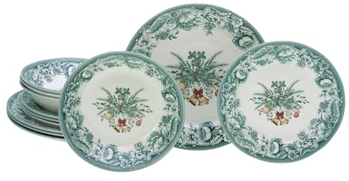 CreaTable, 16960, Serie Weihnachten, 12-teiliges Geschirrset, Teller Set aus Steingut, spülmaschinen- und mikrowellengeeignet, Qualitätsproduktion