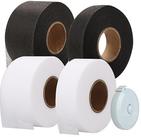 DAJAVE 200m Saumband zum Aufbügeln, 2 Rolle 50mm/2 Rolle 25mm Bügelband zum Kürzen Gardinenband Nahtband Saumband zum Aufbügeln Waschfest Selbstklebend Hemming Tape mit Maßband für Kleidung