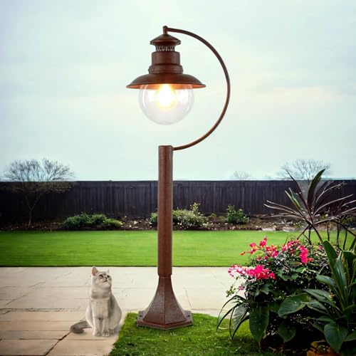 Licht-Erlebnisse Lampada da terra per esterni 110 cm marrone antico IP44 E27 vetro metallo sentiero marittimo luce giardino terrazza luce esterna