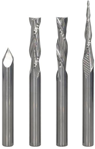 AKYLIN 4 pièces Jeu de fraises à tige de 6 mm Fraise hélicoïdale en carbure complet Fraise CNC VHM Fraise à graver rayon 0,5 mm Fraise à rainurer en V pour gravure sur bois