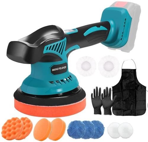 Akku Poliermaschine, 21V Exzenter Poliermaschine Kompatibel mit Makita 18V-21V Akkus, 2800-7600 RPM 8 Variable Geschwindigkeiten Akku Wachsmaschine Auto-Poliermaschine,150mm Polierteller (ohne Akku)