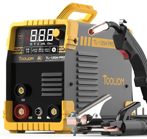 TOOLIOM 135A Gasloses Flux-Core-MIG-Schweißgerät 230V MIG-Schweißgerät, Schweißgerät mit Fülldraht/Lift-TIG/MMA E-Hand 3-in-1-Schweißgerät IGBT-DC-Inverter mit LCD-Display