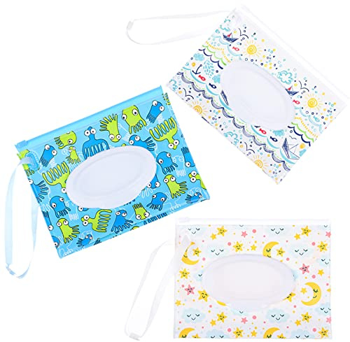 3 Stücke Feuchttücher Box, Feuchttücher Tasche für Babys, Baby Feuchttücher Spender, Portabler Auffüllbarer Feuchttücher Halter, Wiederverwendbar für Ausflüge und Babys Baby Feuchttücher