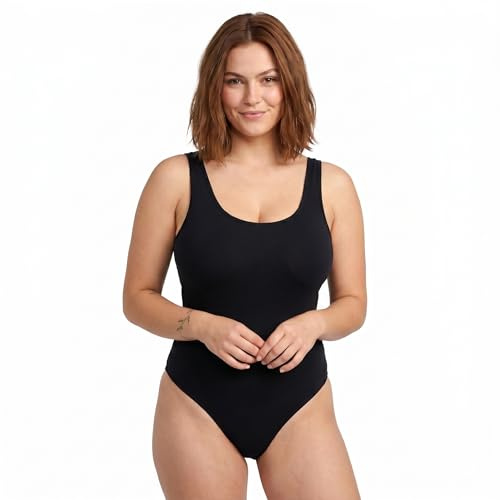 COSHAL® 1 Womens Leotard Sleeveless Bodysuit Wide Strap Cotton Stretch Dance Ballet Leotards Ladies Strap Black Camisole Bodysuit Gymnastics Gym Wear Top (Black Wide Strap, XXL