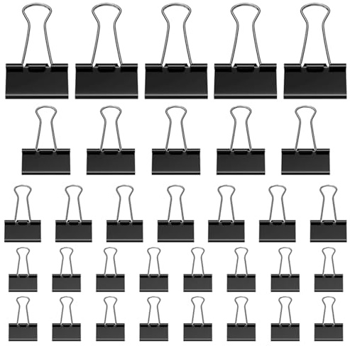 105 Pezzi Clip per Raccoglitori, 15 mm/ 19mm/ 25mm/ 32mm clip fermacarte in Metallo, mollette nere pieghevoli, Doppio FoldBack Binder Clips morsetti Carta, ideali per carta e documenti