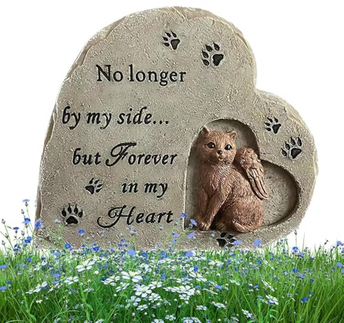 Zasdvn Piedra Conmemorativa para Gatos, Piedra Conmemorativa de ángel para Gatos, lápidas de Resina, Resistentes a la Intemperie, lápidas para Gatos al Aire Libre, Regalos conmemorativos para el