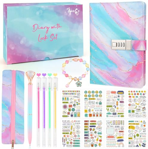 Secret Diary for Girls, Gifts for Girls 8 9 10 11 12 13 14 Year Old, Diary with Lock for Girls Teenage, Birthday Presents Gifts for Girls Age 7-15, Lockable Journal Notebook Pen Back to School