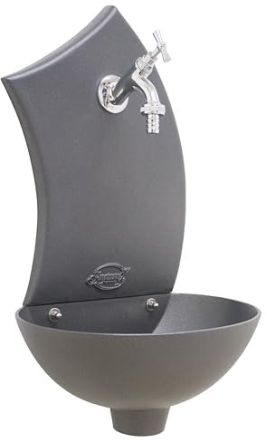 FONDERIE BONGIOVANNI | Fontaine de jardin | Fontaine murale | Modèle Pinta | Couleur anthracite fonte | avec ou sans robinet | pour maison jardin | Fontanelle d'extérieur (robinet laiton chromé)