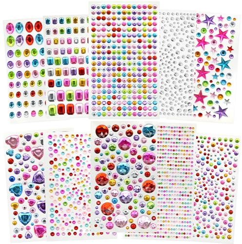 FEMBW Strass Autocollant, 2442 Pièces Strass Visage Festival, Paillettes Visage Autocollants, Auto-Adhésifs Diamant Gem Différentes Formes Gem Cristal Acrylique pour Maquillage Ongles Décoratives