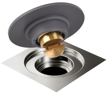 Drenaje de suelo de ducha con preventor de reflujo, válvula de drenaje unidireccional con junta cortable, tapón de drenaje insertable para cocina y baño, gris