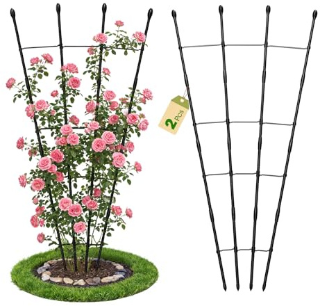 MQJIAZHI Enrejado de jardín para Plantas trepadoras de Exterior, Enrejado Ajustable en Altura, Soporte, Jaula Tomates, Enrejado obelisco Inoxidable para Flores, Plantas Interior y Maceta (2Pcs)