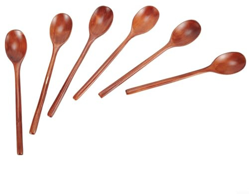 Juego de 6 cucharas largas de madera para servir ensalada, postre, té, café, utensilios de cocina de madera natural, 23 cm, sopa para cucharas