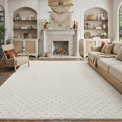 PureCozy Alfombra Salon 200x300cm Blanco Lavable Antideslizante Alfombras de Habitacion Moderno 3D Geométrico Carpet Dormitorio Comedor Oficina Grande Carpets Pelo Corto Rug