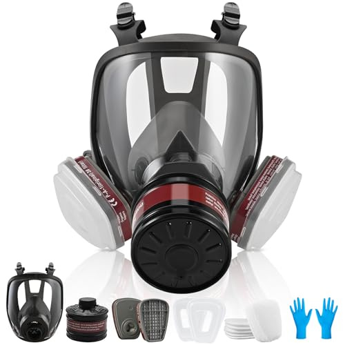Faburo Atemschutzmaske Set, Vollgesichtsmaske mit 40-mm-Aktivkohlefilter, Gasmaske Staubschutzmaske Lackiermaske mit Filter für Gase Dämpfe Chemikalien Sprühen, Staubmasken Atemschutz Feinstaub