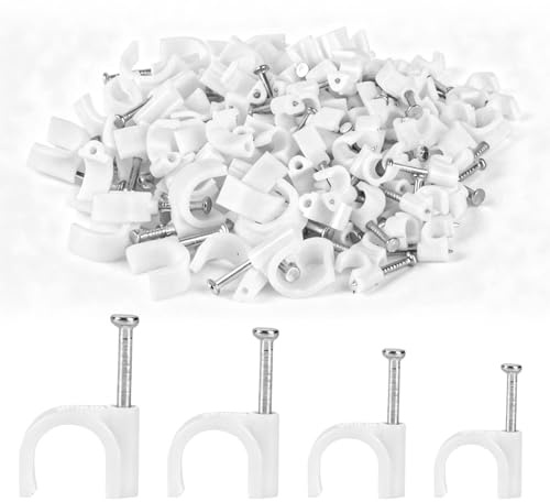 400 Pz Fermacavo Tipo R, Fermacavi in Nylon, Supporti per Cavi da Parete, Graffette Clip per Cavio, Clip a R per Cavi Elettrici, Fissaggi Morsetti per Cavio(4mm, 6mm, 8mm, 10mm)