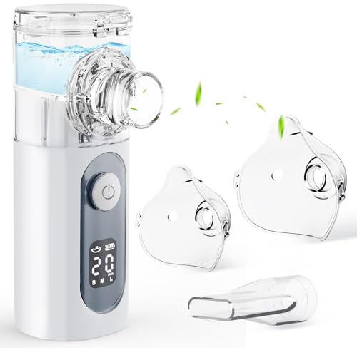 Aerosol Portatile Ricaricabile Silenzioso per Adulti e Bambini - Inalatore a 3 Velocità con Auto Spegnimento e Auto-Pulizia, Include 2 Maschere (Adulti/Bambini) e Boccaglio - Ideale per Casa, Ufficio