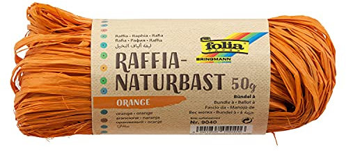 folia 9040 - Raffia Naturbast orange, 1 Bündel mit 50 g, Schnur aus natürlichem Strohgemisch, ideal zum Basteln, zur Dekoration oder für Gestecke, Sträuße und andere floristische Arbeiten