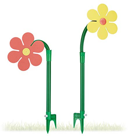 Relaxdays Set 2 irrigatori da giardino a forma di fiore, bambini, gittata 6 m, 360° HxLxP: 105 x 28 x 28 cm rosso giallo
