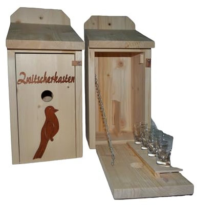 Vogelhaus Schnapsbar Garten Geschenk Zwitscherkasten mit Vogelmotiv - Holz - Rustikal - Vogelhaus Bar - Lagerbox - 30cm x 18cm x 42cm