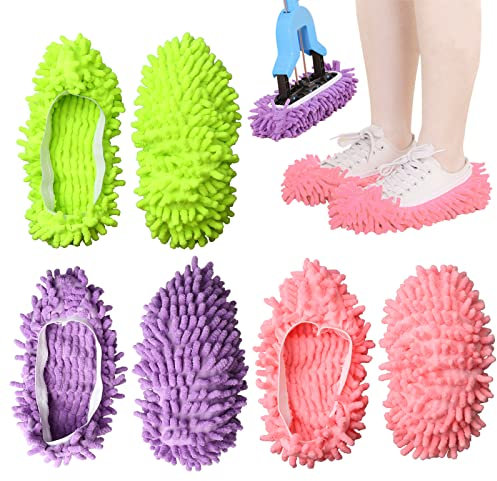 pengxiaomei 3 Pairs/ 6PCS Mop Slippers, Microfiber Dust Mop Shoes Multifunction Floor Cleaning Shoe Covers Hair Cleaner Foot Socks Caps