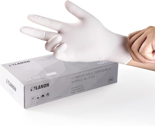 LANON 3 mil Gants Jetables en Nitrile, Contact Alimentaire, Sans Latex, Sans Poudre, 100 Gants, Taille L