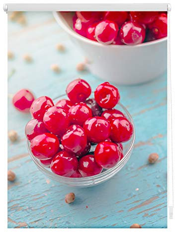 Lichtblick Klemmfix Verdunklungs-Rollo mit Motiv, ohne Bohren, Blickdicht, Seitenzugrollo, Made in Germany, Kirschen - Rot 100 x 150 cm