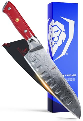 DALSTRONG Santoku Knife - 7 - Shogun Series - Damascus - Japanese AUS-10V Super Steel 67 Layers - Vacuum Treated - Crimson Red ABS Handle - Sheath Included