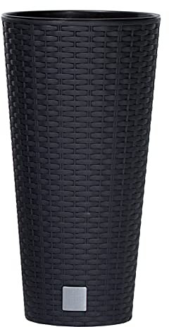 URBNLIVING Rattan Design Elegant Tall Large Plant Pot Flower Indoor Outdoor Garden Planters (Black, Round)