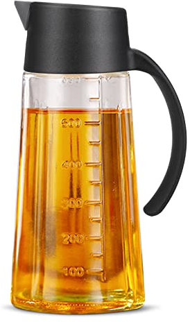 Tigerkinwit Ölflasche 650 ml Olivenöl Flasche Automatisches Öffnen und Schließen Glasölflasche mit Rutschfester Griff für Sojasauce Olivenöl Essig(Schwarz)