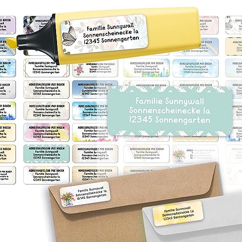 Sunnywall® Adressetiketten Adressaufkleber personalisiert - 110 Klebeetiketten Gemischte 53x21mm | Aufkleber mit Wunschtext