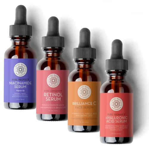 Pure Body Naturals Facial Serum - Hyaluronic Acid Serum, Retinol Serum, Vitamin C Serum, and Vitamin B3 (Niacinamide) Serum - A Perfect Serum Gift Set for Women of All Ages