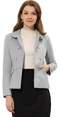 Allegra K Blazer informal estilo peplum con botones y cuello de Peter Pan para mujer Gris blanco XS