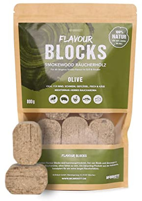 McBrikett Flavour Blocks - Madera para ahumar (800 g, 100% Natural, Aroma Ahumado extralargo, Oliva)