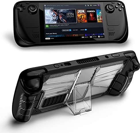 DLseego Custodia per Steam Deck, con Staffa Incorporata Regolabile Multiangolo,Compatibile con Le Steam Machines, Assorbimento degli Urti e Resistenza ai Graffi - Supporto Trasparente