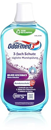 Odol-med3 Mundspülung, 3-Fach Schutz, alkoholfreie Mundspülung, stärkt den Zahnschmelz und erfrischt den Atmen, 500 ml