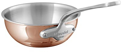Mauviel M'6S - Padella da chef in rame lucido e acciaio inossidabile a 6 strati, con manico in acciaio inox, 2,1 qt, prodotta in Francia