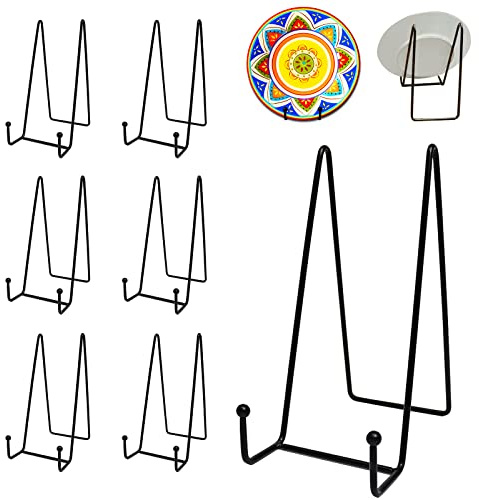 Goalfly 7 Pack 8 Inch Large Plate Stands for Display, Metal Black Plate Holder Display Stand, Picture Frame Stands for Book, Photo Easel, Decorative Plates