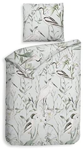 Heckett & Lane Flannel Bed Linen 135 x 200 cm Raven Frost Blue Birds Grasses Light Blue