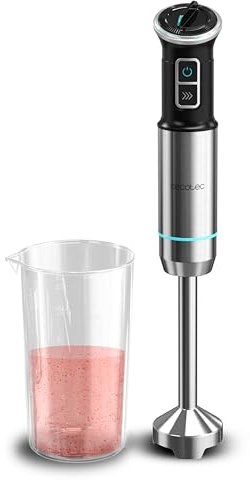 Cecotec Batidora de Mano Power Neutron 1100MAX. 1100W Potencia Máxima, 4 Cuchillas Recubrimiento de Titanio, Velocidad Ajustable, Función Turbo, Pie XL, Incluye Vaso 800ml