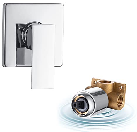 HAMOLER Wall Mount Bathroom Shower Valve Single Handle Valves Mixer Hot and Cold Mixer Single Function Shower Handle Valve Trim Kit 4.3 Inch Cover Plate, Chrome